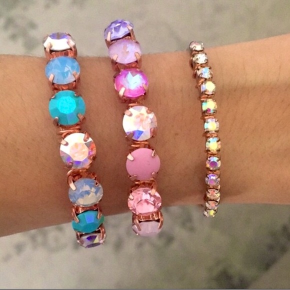 Raw Copper Crystal Cuff Bangle Bracelets-Set of 3
